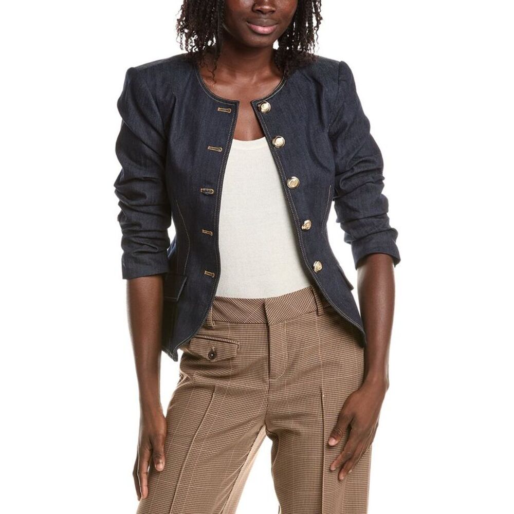 Cinq À Sept Womens  Denim Scrunched Chris Jacket, Blue